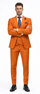 Rossiman Men’s Rust Slim Fit Suit | 3-Piece Set with Double-Breasted Vest & Flat Front Pants – Italian Tailored Luxury