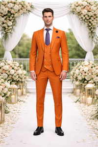 Rossiman Men’s Rust Slim Fit Suit | 3-Piece Set with Double-Breasted Vest & Flat Front Pants – Italian Tailored Luxury