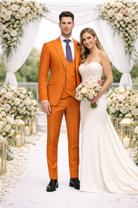 Rossiman Men’s Rust Slim Fit Suit | 3-Piece Set with Double-Breasted Vest & Flat Front Pants – Italian Tailored Luxury