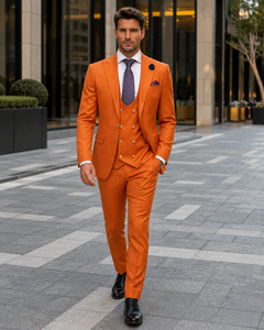 Rossiman Men’s Rust Slim Fit Suit | 3-Piece Set with Double-Breasted Vest & Flat Front Pants – Italian Tailored Luxury