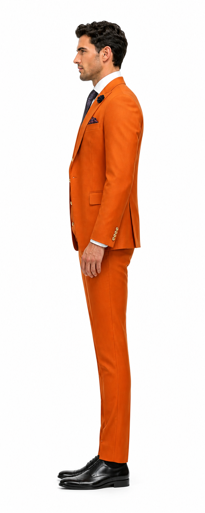 Rossiman Men’s Rust Slim Fit Suit | 3-Piece Set with Double-Breasted Vest & Flat Front Pants – Italian Tailored Luxury