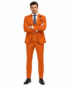 Rossiman Men’s Rust Slim Fit Suit | 3-Piece Set with Double-Breasted Vest & Flat Front Pants – Italian Tailored Luxury
