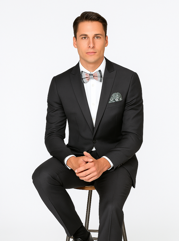 Rossiman Men’s Slim Fit Gray Wool Suit | 1-Button Peak Lapel Jacket & Tapered Low-Rise Pants – Italian Tailored 3-Piece Luxury Suit