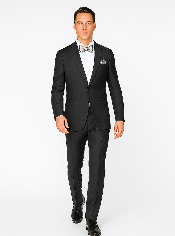 Rossiman Men’s Slim Fit Gray Wool Suit | 1-Button Peak Lapel Jacket & Tapered Low-Rise Pants – Italian Tailored 3-Piece Luxury Suit