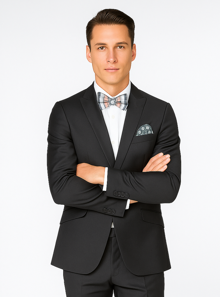 Rossiman Men’s Slim Fit Gray Wool Suit | 1-Button Peak Lapel Jacket & Tapered Low-Rise Pants – Italian Tailored 3-Piece Luxury Suit