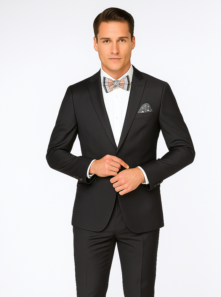 Rossiman Men’s Slim Fit Gray Wool Suit | 1-Button Peak Lapel Jacket & Tapered Low-Rise Pants – Italian Tailored 3-Piece Luxury Suit