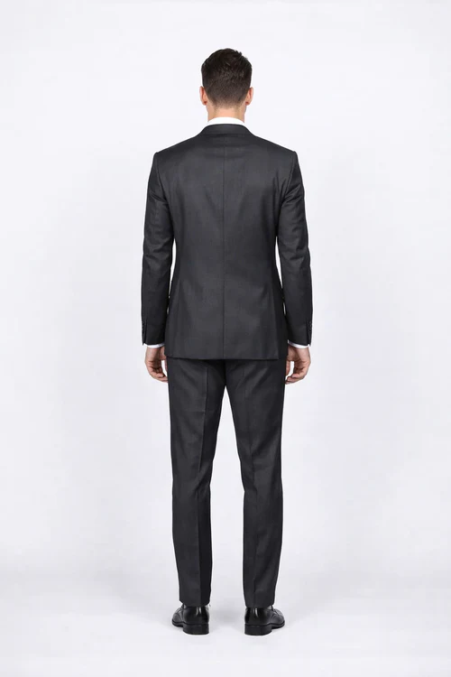 Rossiman Men’s Slim Fit Gray Wool Suit | 1-Button Peak Lapel Jacket & Tapered Low-Rise Pants – Italian Tailored 3-Piece Luxury Suit