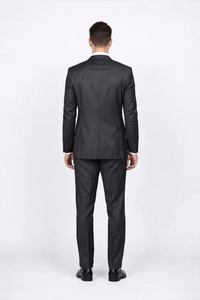 Rossiman Men’s Slim Fit Gray Wool Suit | 1-Button Peak Lapel Jacket & Tapered Low-Rise Pants – Italian Tailored 3-Piece Luxury Suit