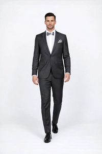 Rossiman Men’s Slim Fit Gray Wool Suit | 1-Button Peak Lapel Jacket & Tapered Low-Rise Pants – Italian Tailored 3-Piece Luxury Suit