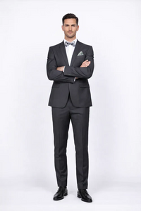 Rossiman Men’s Slim Fit Gray Wool Suit | 1-Button Peak Lapel Jacket & Tapered Low-Rise Pants – Italian Tailored 3-Piece Luxury Suit