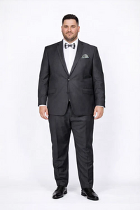 Rossiman Men’s Slim Fit Gray Wool Suit | 1-Button Peak Lapel Jacket & Tapered Low-Rise Pants – Italian Tailored 3-Piece Luxury Suit