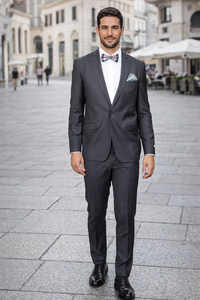 Rossiman Men’s Slim Fit Gray Wool Suit | 1-Button Peak Lapel Jacket & Tapered Low-Rise Pants – Italian Tailored 3-Piece Luxury Suit