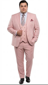 Rossiman Men’s Slim Fit Pink Suit | Elegant Double-Breasted Vest & Tailored Flat Front Pants – Italian 3-Piece Luxury Suit