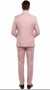 Rossiman Men’s Slim Fit Pink Suit | Elegant Double-Breasted Vest & Tailored Flat Front Pants – Italian 3-Piece Luxury Suit