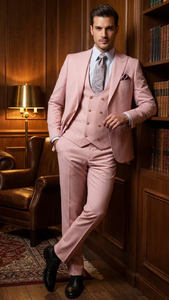 Rossiman Men’s Slim Fit Pink Suit | Elegant Double-Breasted Vest & Tailored Flat Front Pants – Italian 3-Piece Luxury Suit