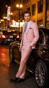 Rossiman Men’s Slim Fit Pink Suit | Elegant Double-Breasted Vest & Tailored Flat Front Pants – Italian 3-Piece Luxury Suit