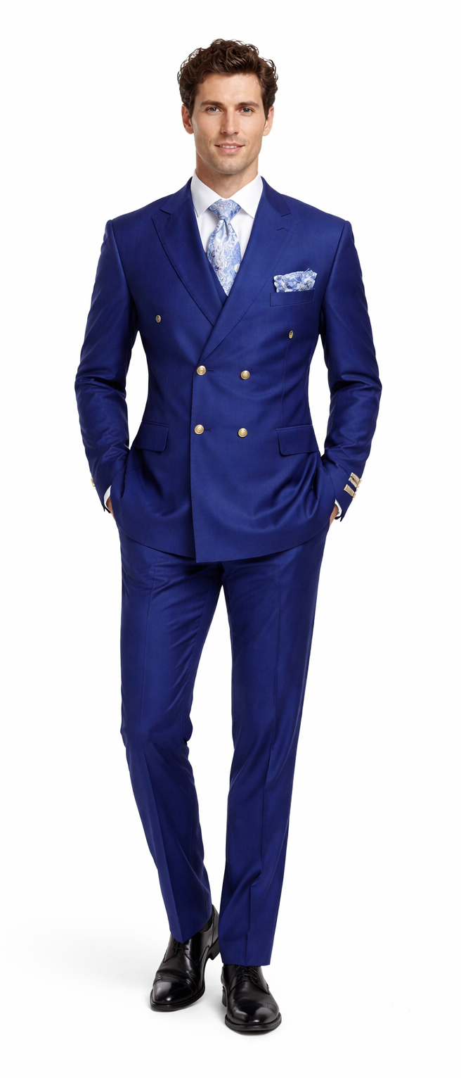 Rossiman Men’s Slim Fit Royal Blue Suit | Double-Breasted Elegance – Italian Tailored Luxury 3-Piece Suit for Men