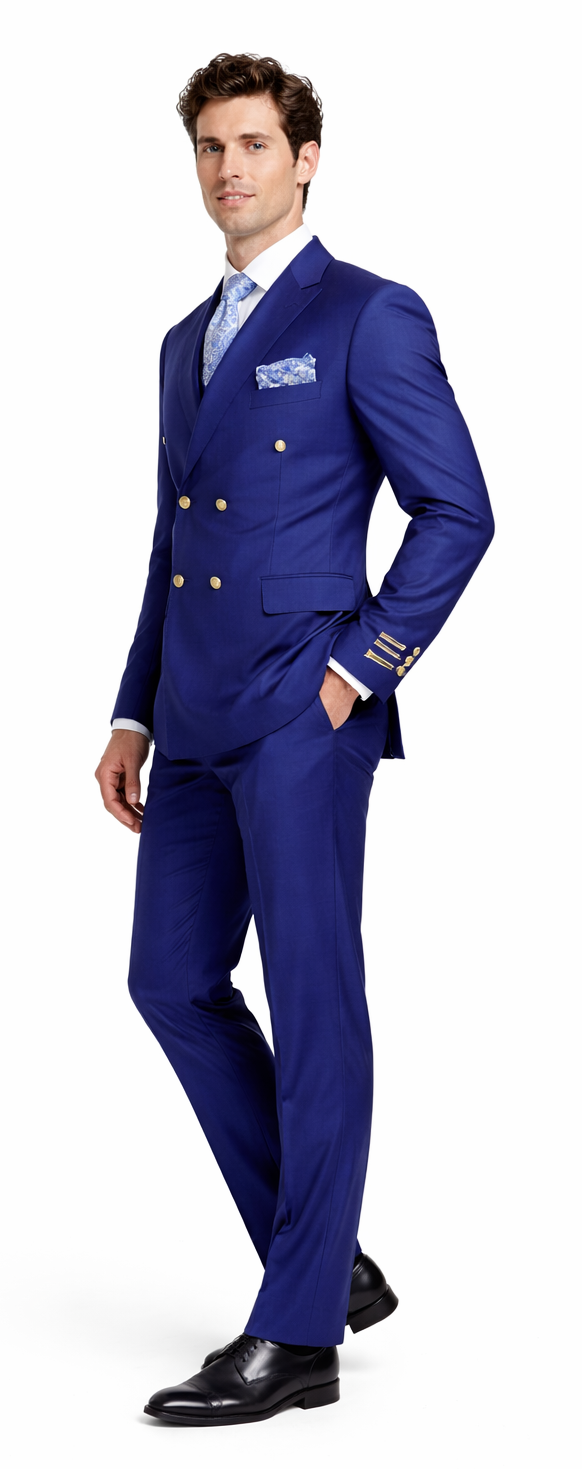 Rossiman Men’s Slim Fit Royal Blue Suit | Double-Breasted Elegance – Italian Tailored Luxury 3-Piece Suit for Men
