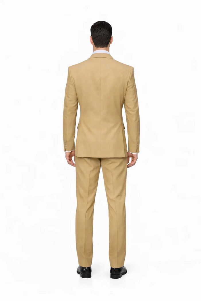 Rossiman Men’s Tan Seersucker Suit – Peak Lapel Formalwear with Tone-on-Tone Shadow Stripe