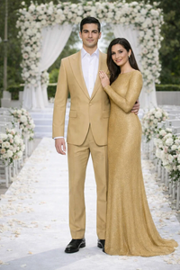 Rossiman Men’s Tan Seersucker Suit – Peak Lapel Formalwear with Tone-on-Tone Shadow Stripe