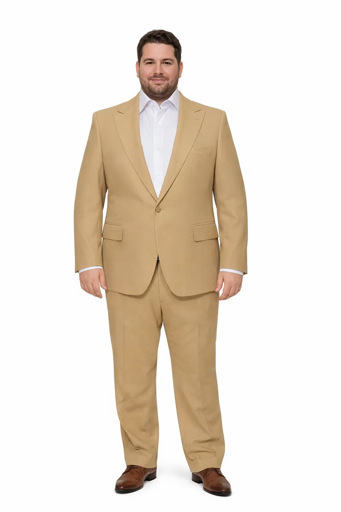 Rossiman Men’s Tan Seersucker Suit – Peak Lapel Formalwear with Tone-on-Tone Shadow Stripe