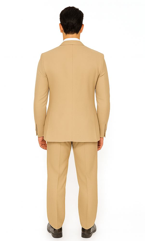 Rossiman Men’s Tan Seersucker Suit – Peak Lapel Formalwear with Tone-on-Tone Shadow Stripe