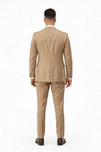 Rossiman Men’s Tan Suit | Gold Buttons & Double-Breasted Vest Elegance – Italian Tailored Luxury Suit for Men
