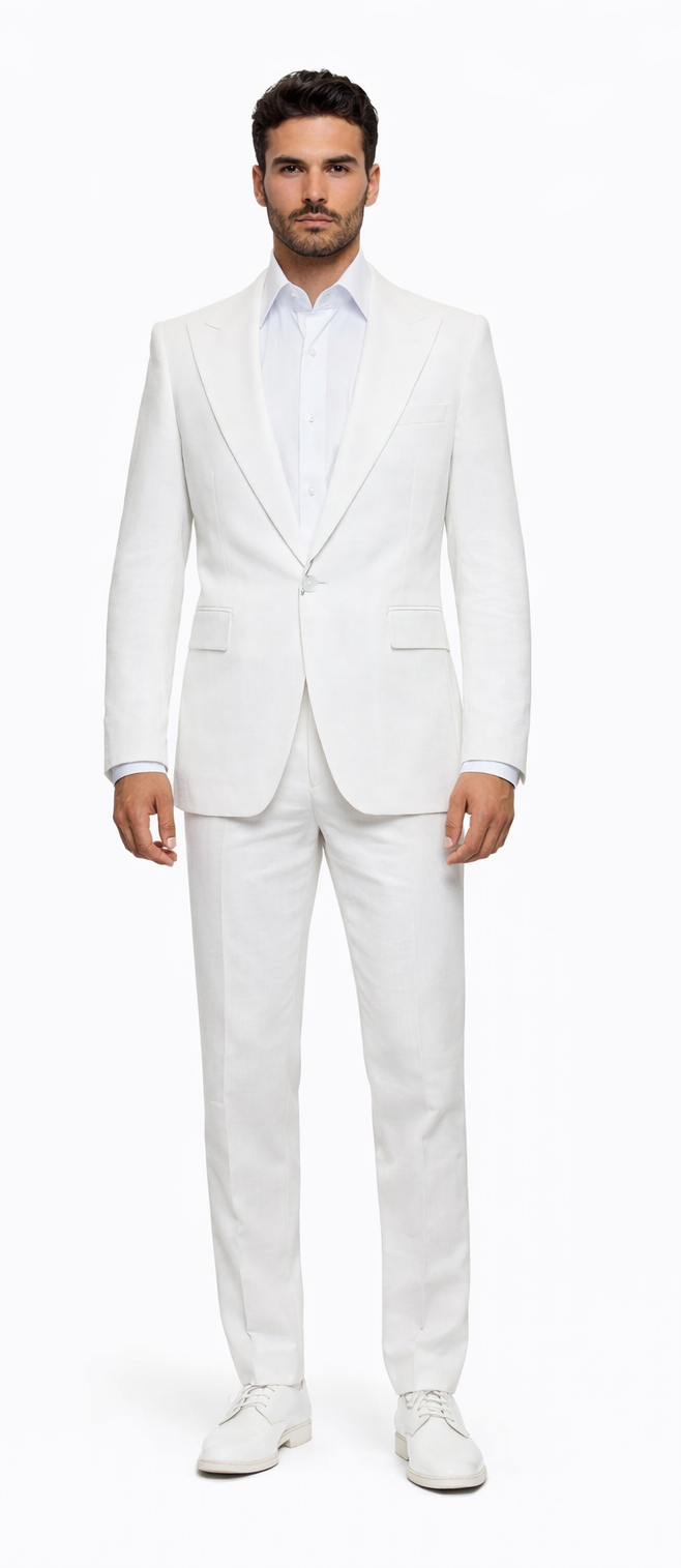 Rossiman Men’s White Seersucker Suit – Peak Lapel Summer Formalwear