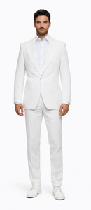 Rossiman Men’s White Seersucker Suit – Peak Lapel Summer Formalwear