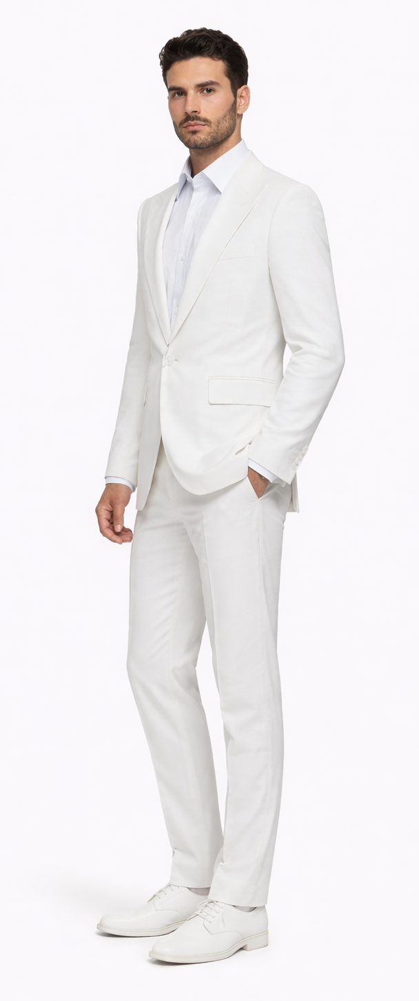 Rossiman Men’s White Seersucker Suit – Peak Lapel Summer Formalwear