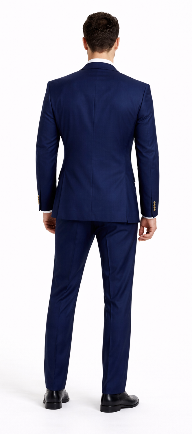 Rossiman Men’s Navy Blue Suit – Classic 1-Button Peak Lapel Jacket with Double-Breasted Vest