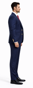 Rossiman Men’s Navy Blue Suit – Classic 1-Button Peak Lapel Jacket with Double-Breasted Vest