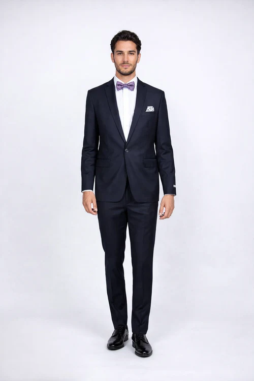 Rossiman Rossi Navy Blue Slim Fit Suit | Peak Lapel Tailored Formalwear for Men – Italian 3-Piece Luxury Suit