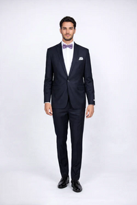 Rossiman Rossi Navy Blue Slim Fit Suit | Peak Lapel Tailored Formalwear for Men – Italian 3-Piece Luxury Suit