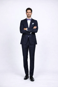 Rossiman Rossi Navy Blue Slim Fit Suit | Peak Lapel Tailored Formalwear for Men – Italian 3-Piece Luxury Suit