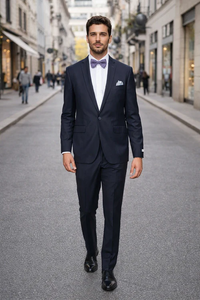 Rossiman Rossi Navy Blue Slim Fit Suit | Peak Lapel Tailored Formalwear for Men – Italian 3-Piece Luxury Suit