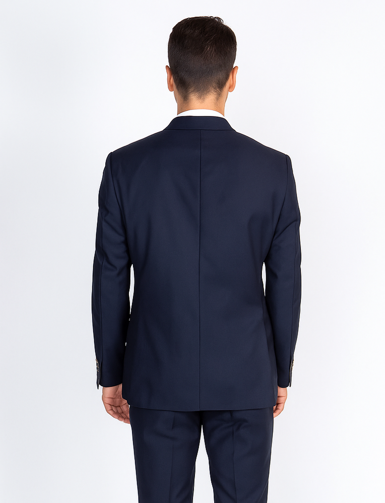 Rossiman Rossi Navy Blue Slim Fit Suit | Peak Lapel Tailored Formalwear for Men – Italian 3-Piece Luxury Suit