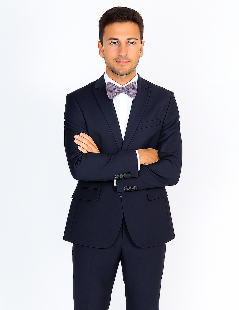 Rossiman Rossi Navy Blue Slim Fit Suit | Peak Lapel Tailored Formalwear for Men – Italian 3-Piece Luxury Suit