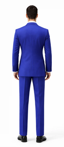 Rossiman Royal Blue Suit for Men | Classic 1-Button Peak Lapel Jacket & Double-Breasted Vest – Italian Tailored 3-Piece Luxury Suit