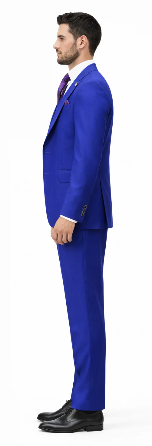 Rossiman Royal Blue Suit for Men | Classic 1-Button Peak Lapel Jacket & Double-Breasted Vest – Italian Tailored 3-Piece Luxury Suit