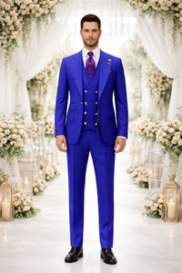 Rossiman Royal Blue Suit for Men | Classic 1-Button Peak Lapel Jacket & Double-Breasted Vest – Italian Tailored 3-Piece Luxury Suit
