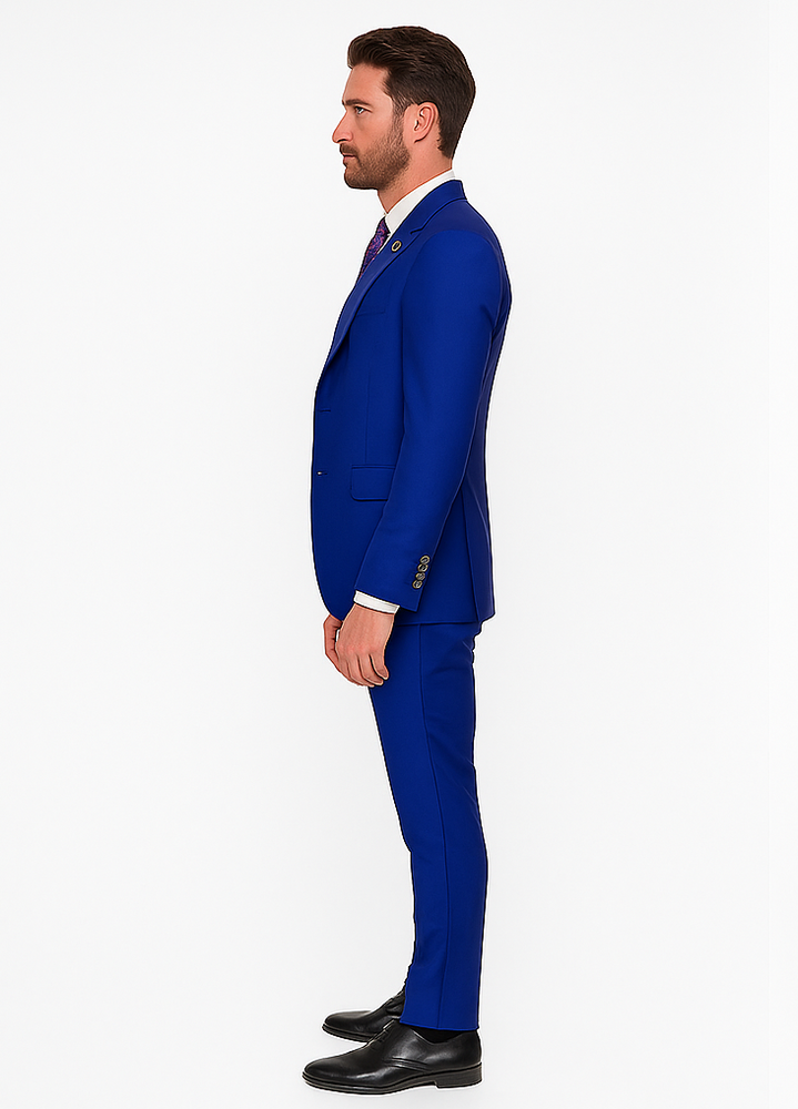 Rossiman Royal Blue Suit for Men | Classic 1-Button Peak Lapel Jacket & Double-Breasted Vest – Italian Tailored 3-Piece Luxury Suit