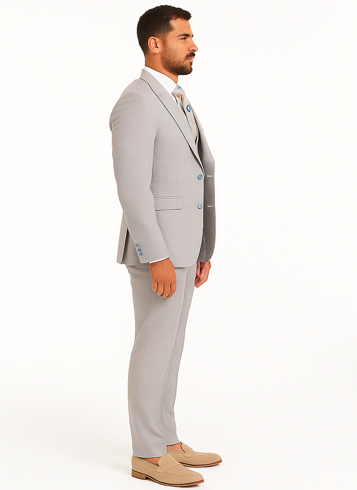 Rossiman Sharkskin Gray Plaid Suit - Double-Breasted Windowpane Suit for Men – Italian Tailored Elegance