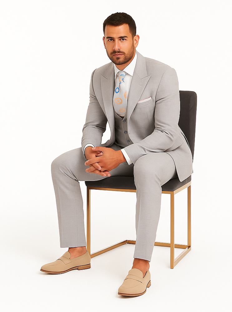 Rossiman Sharkskin Gray Plaid Suit - Double-Breasted Windowpane Suit for Men – Italian Tailored Elegance