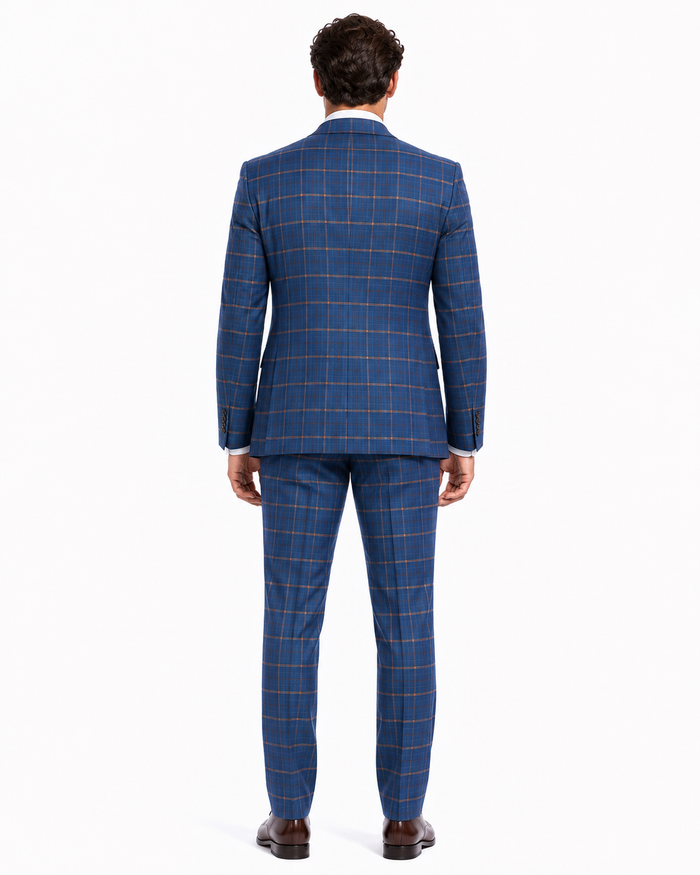Rossiman Men’s Navy & Gray Plaid Double-Breasted Suit –  Two-Piece Formalwear