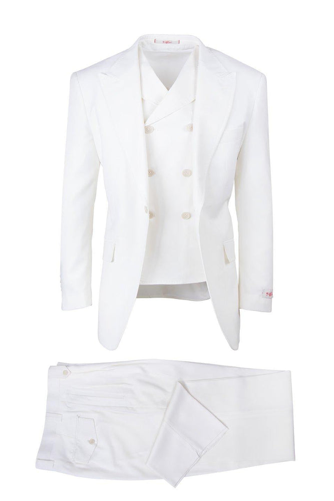 Tiglio Italian Suit - Real Wool Fabric Super 150's San Giovesse off White, Wide Leg Suit & Vest super 150" wool in Color Off White