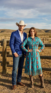 Men’s Shiny Royal Blue Cowboy Blazer – Western Style Satin Finish Blazer for Party, Country Events and Evening Wear