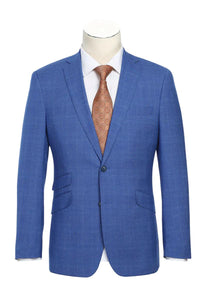 Royal Blue English Laundry Notch Suit: Slim Fit Winpane Plaid - Elegant Mensattire