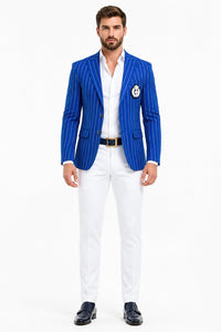 Royal Blue Pinstripe Blazer With White Pants - Suit Party Blazer