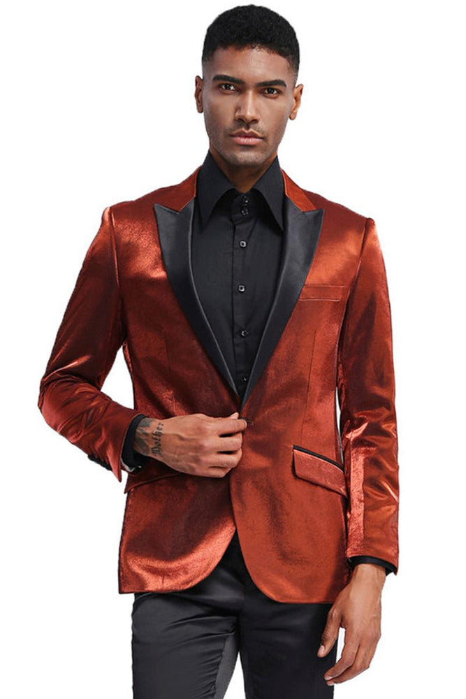 "Rust Tazio Satin Tuxedo Jacket: Sleek Slim Fit for Weddings & Proms" - USA Men's Outlet